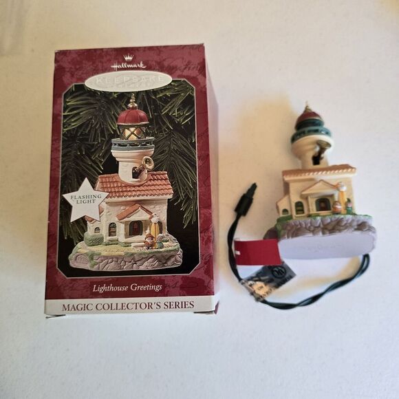 Hallmark Christmas‎ Ornament Lighthouse Greetings 1998 Magic Light Series 2nd - Picture 1 of 2